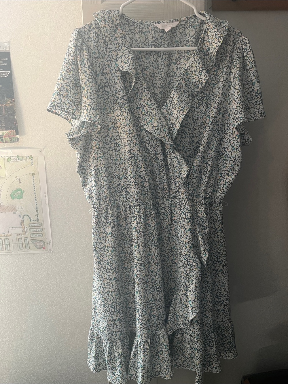 LC Lauren Conrad Blue Floral Ruffle Faux Wrap Mini Dress